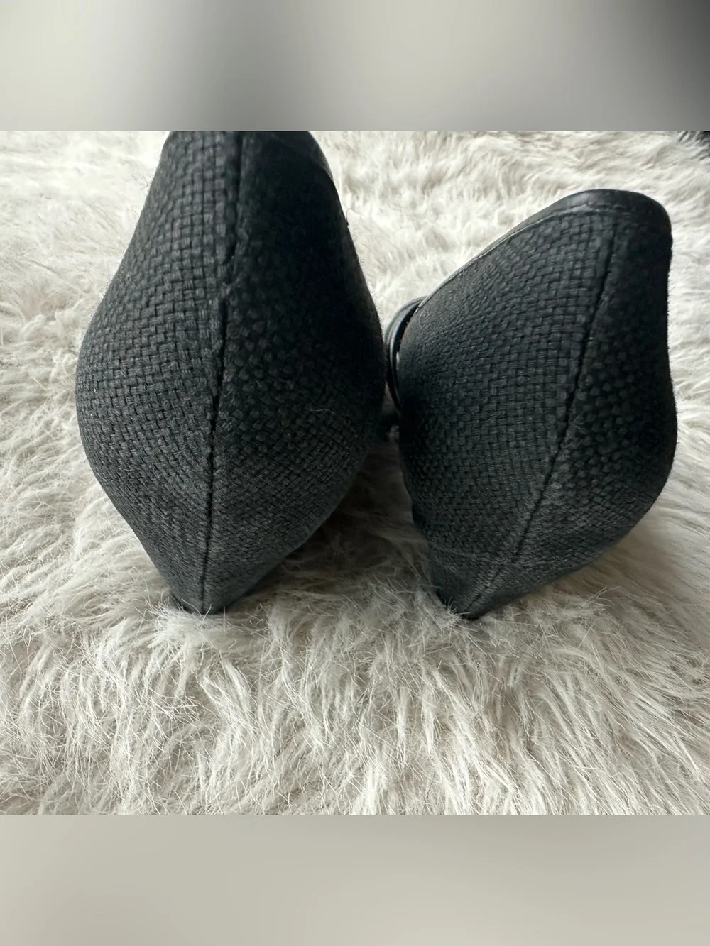 Elizabeth and James Black Textured Wedge Peep-Toe Pumps 6